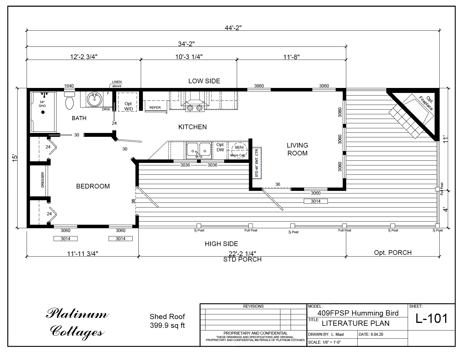 409FPSP Hummingbird small home model by Platinum Cottages starting at $74,900