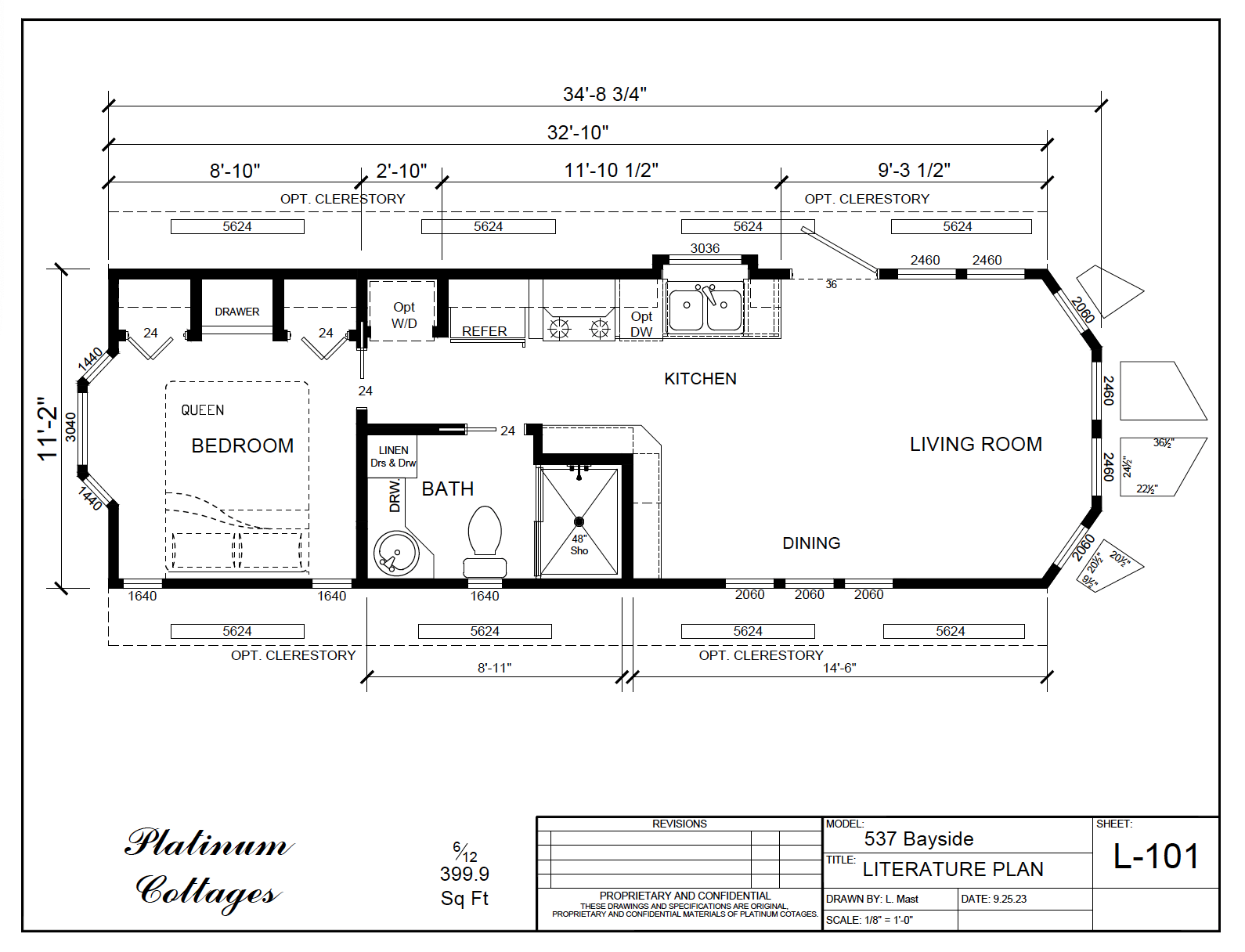 Platinum Cottages Bayside 537 small home floor plan with open layout, efficient design, and modern cottage-style details.