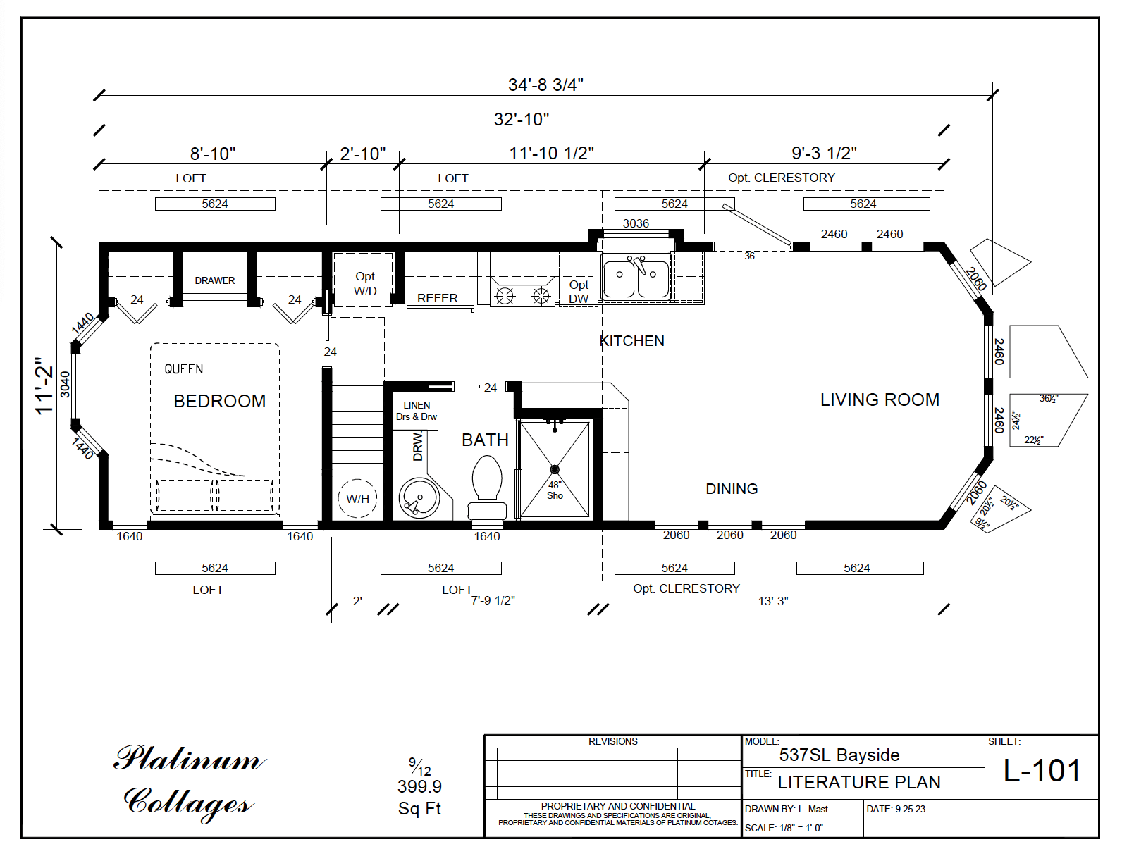 Platinum Cottages Bayside 537SL small home floor plan with open layout, efficient design, and modern cottage-style details.