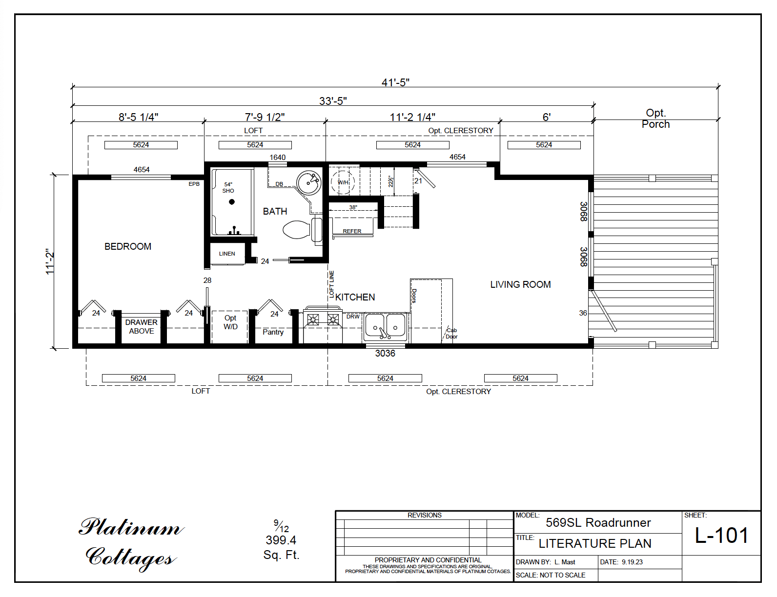 569FPSL Roadrunner small home model by Platinum Cottages